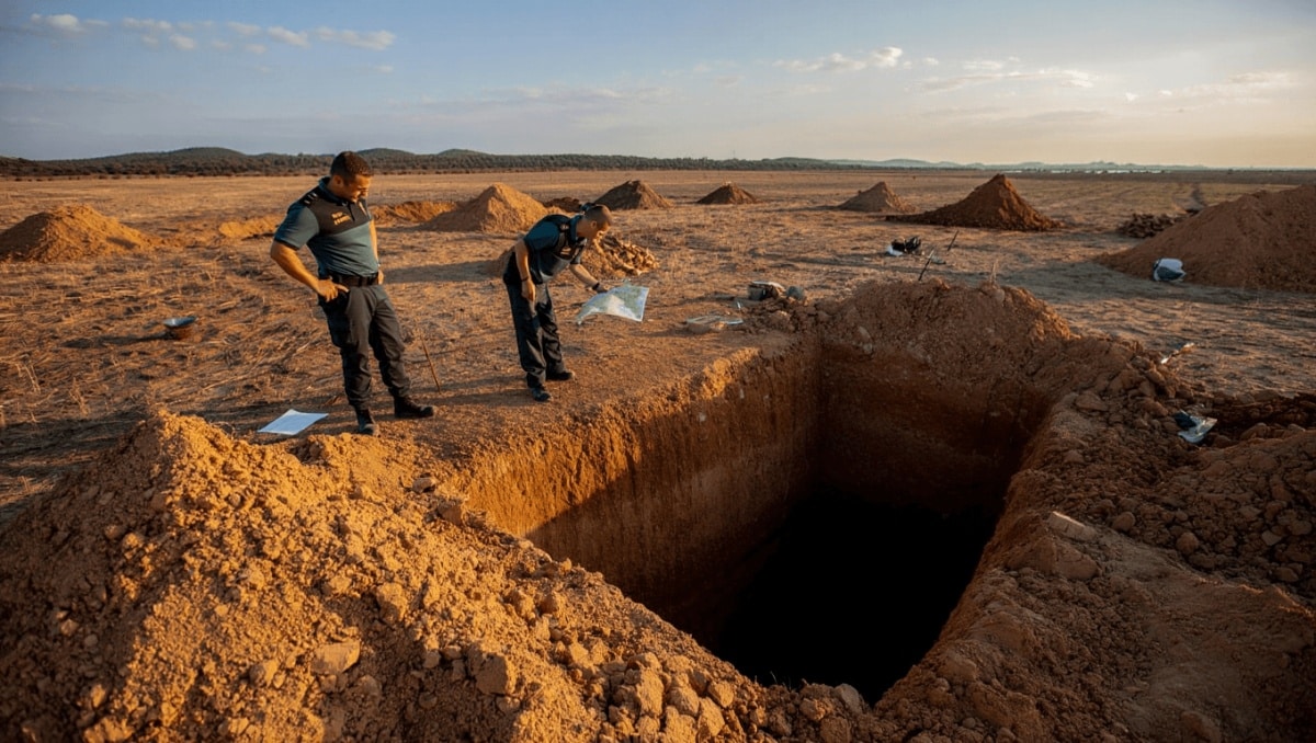 Agente del Seprona inspeccionando una captación ilegal de agua, infraestructuras ilegales de extracción de agua en España